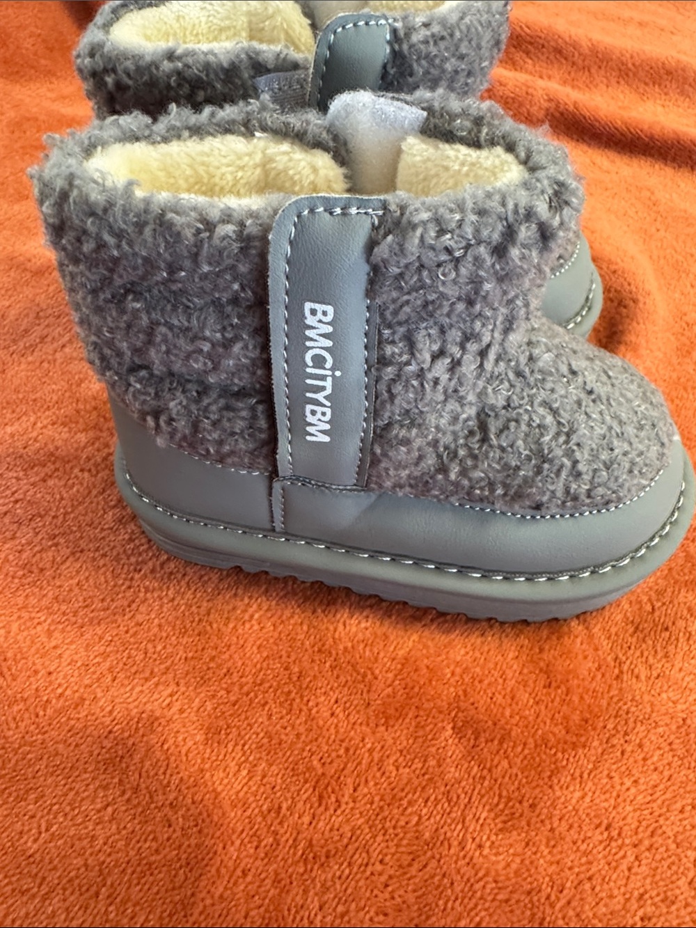 Plush Gray Kids Winter Boots with Sherpa Lining